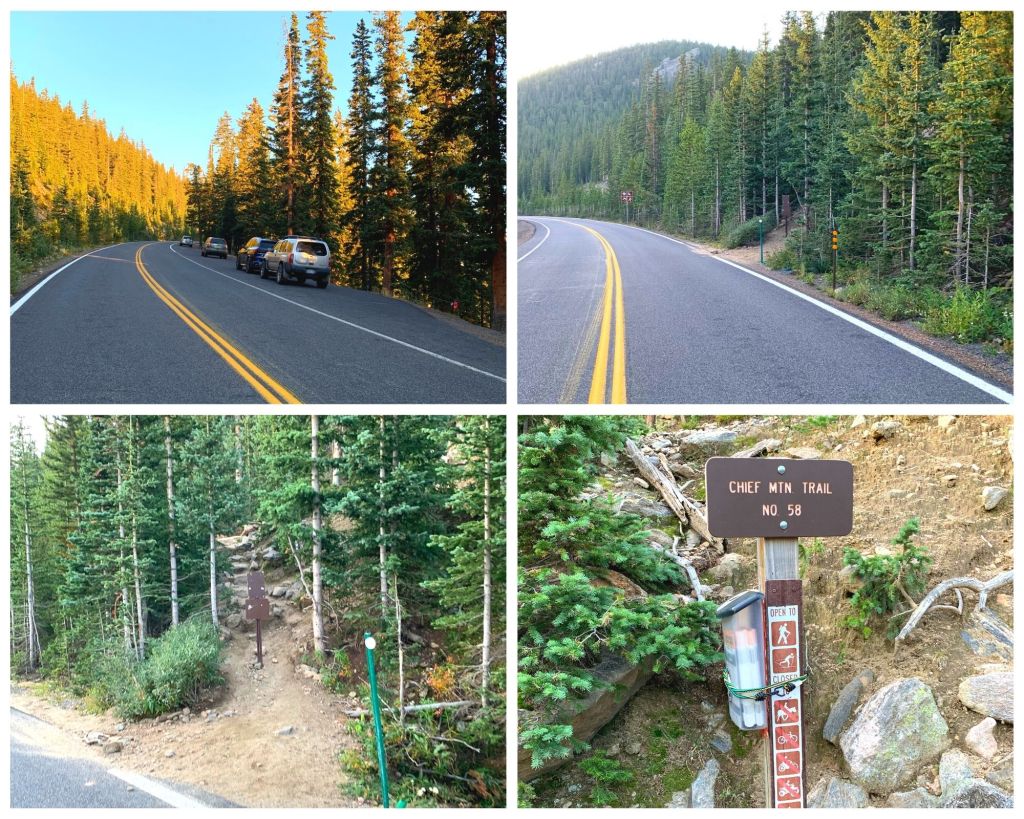 Arapaho National Forest - Idaho Springs, Colorado - Chief Mountain Trail-picture of parking area and picture of the trailhead off the side of the road